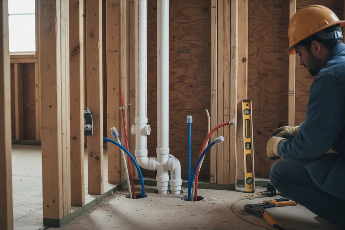 Drain and supply rough-in during Sump Pump Repair in Harwood